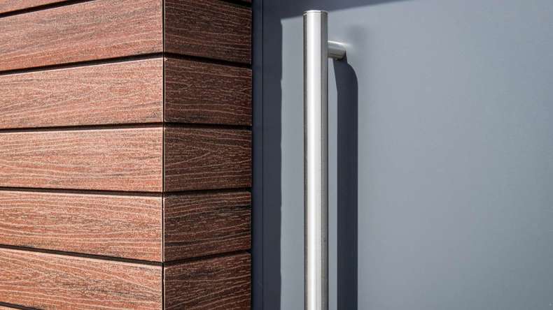 planeo Fassado - WPC rhombus strip facade cladding chestnut brown