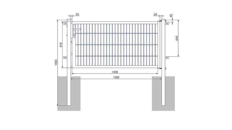 Universal door medium 1-leaf hot-dip galvanised H 800 x W 1590 mm incl. gateposts