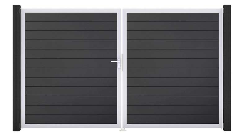 planeo Gardence Simply Small – 2-panel PVC gate in anthracite grey with aluminium frame, 300 x 180 cm