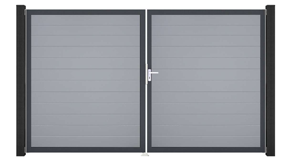 planeo Gardence Simply Small – 2-panel PVC gate, silver-grey with aluminium frame, 300 x 180 cm