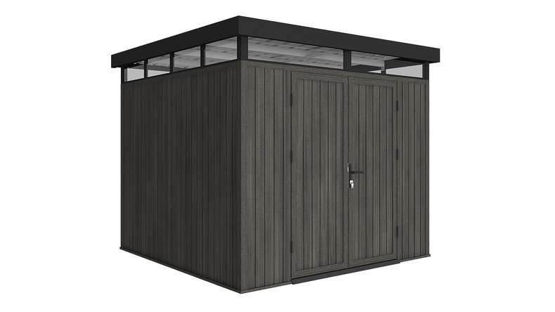 planeo WPC CoEx Flat-Roof Garden Shed M – Dark Grey 250 x 250 x 226.5 cm