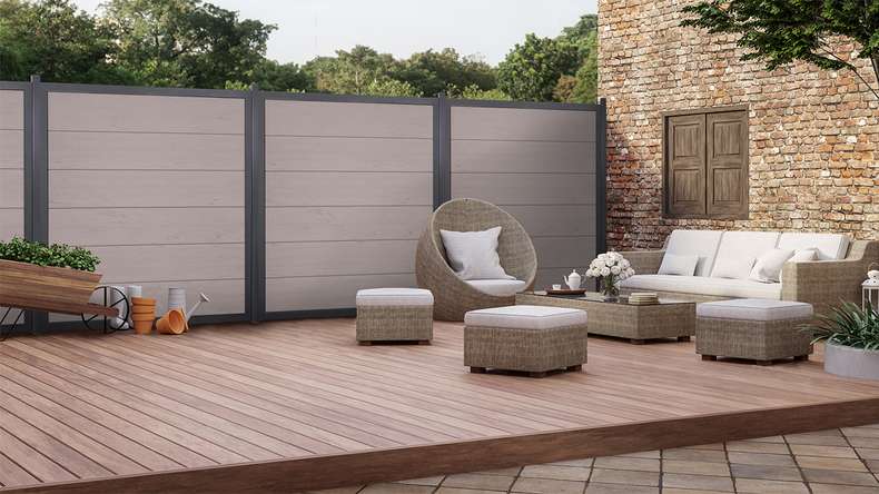 planeo Viento - garden fence square Bi-Color Sand with aluminium frame in anthracite