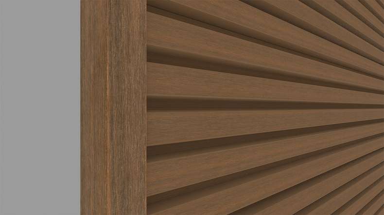 planeo LINEA – Aluminium CoEx end profile, Burma Teak, 3000 x 74 x 61 mm
