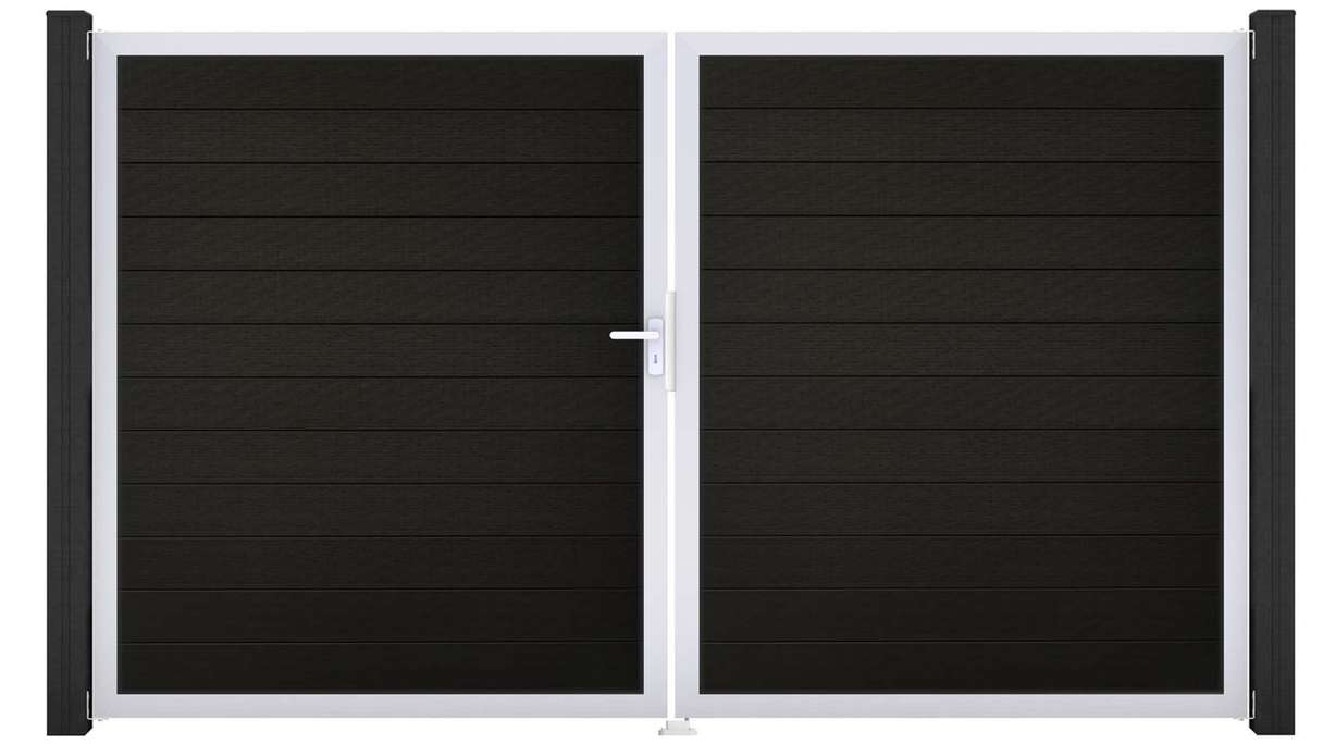 planeo Gardence Strong - BPC gate - double-leaf, black co-extruded with aluminium frame