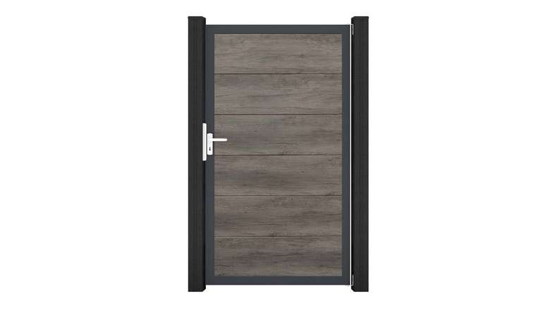 planeo Gardence Simply – Monument Oak universal PVC gate with aluminium frame, 100 x 180 cm