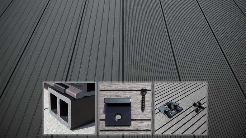 planeo LightWood WPC decking complete set hollow chamber planks - dark grey grooved/grooved