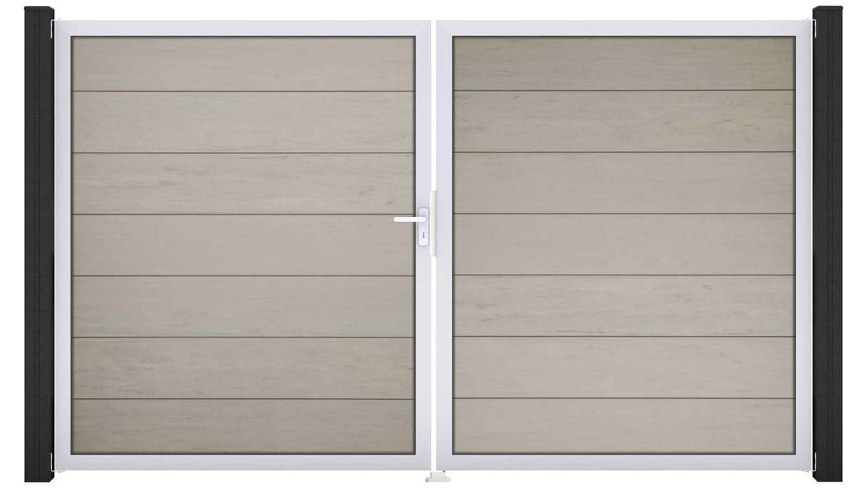planeo Gardence Strong XL – BPC gate – double-leaf, two-tone sand, with aluminium frame