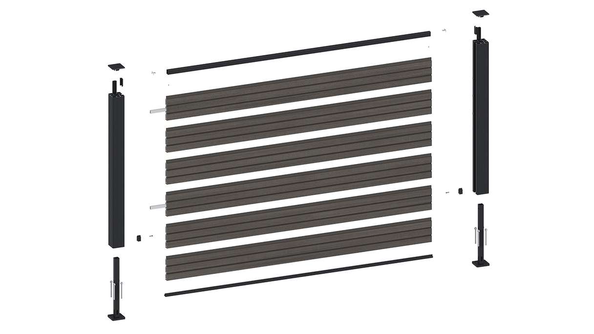 planeo LINEA - WPC CoEx Rhombus Front Garden Plug-in Fence, Dark Grey, 180 x 90 cm