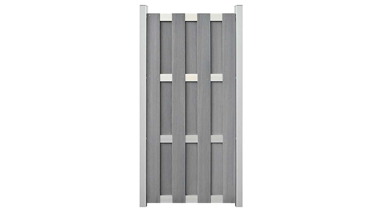planeo Gardence Premade - BPC garden fence on edge stone grey co-extruded 84.3 x 180cm with EV1 silver crossbars