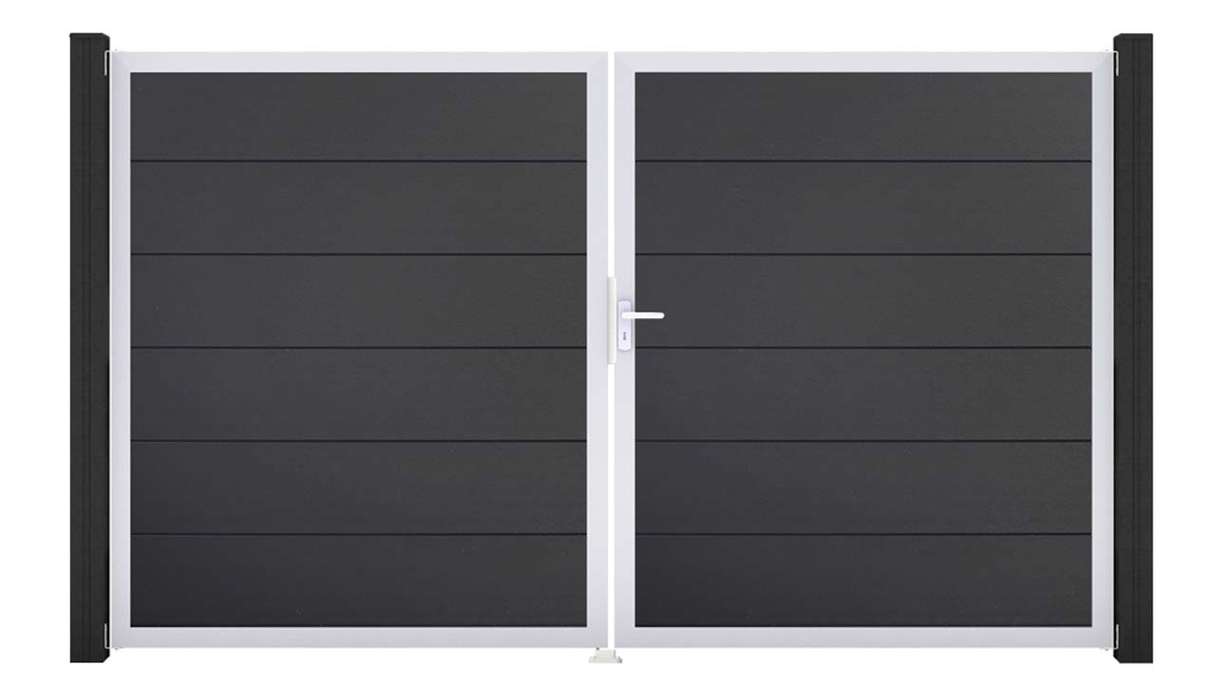 planeo Gardence Simply – 2-leaf PVC gate in anthracite grey with aluminium frame 
