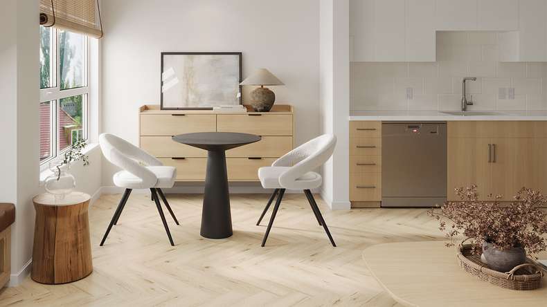 planeo Rigid click vinyl - Light Oak herringbone | integrated footfall sound insulation (DF-KH-251-055)