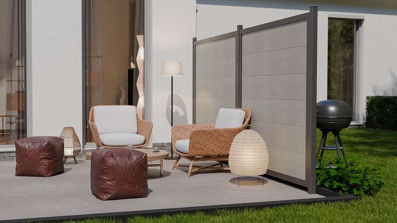 planeo Viento - garden fence square Bi-Color Sand with aluminium frame in anthracite