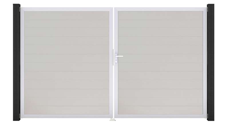 planeo Gardence Simply Small - PVC door - DIN right 2-leaf white with silver aluminium frame | EV1 300 x 180 cm