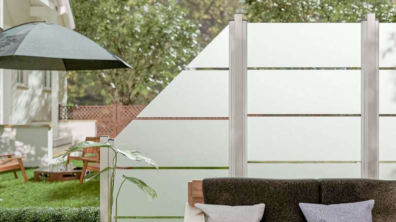 planeo Gardence Flair – Angled glass privacy screen, 90 x 180 cm