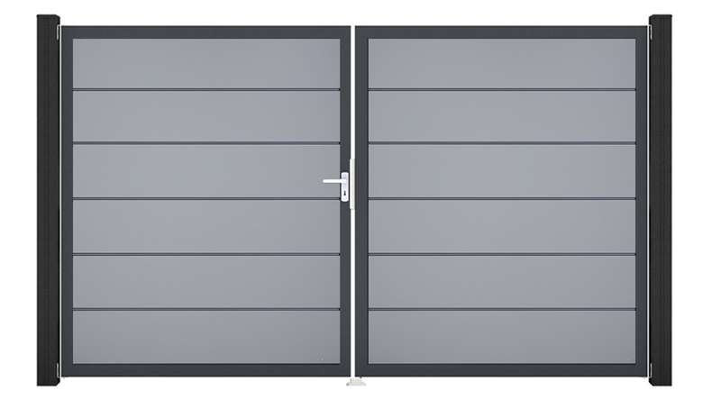 planeo Gardence Simply Premium - PVC door - DIN left 2-leaf silver grey with anthracite aluminium frame | DB703 300 x 180 cm
