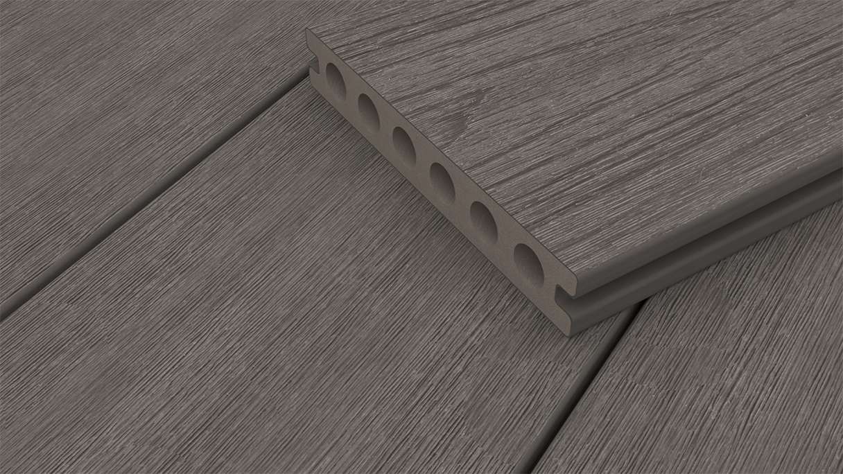 planeo WOODLine Nature - WPC CoEx coated decking board hollow chamber - dark grey 3m textured/smooth brushed