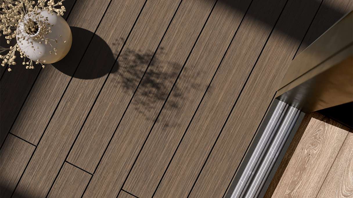 planeo AntikWood WPC decking board solid - Light brown 3m antique aged
