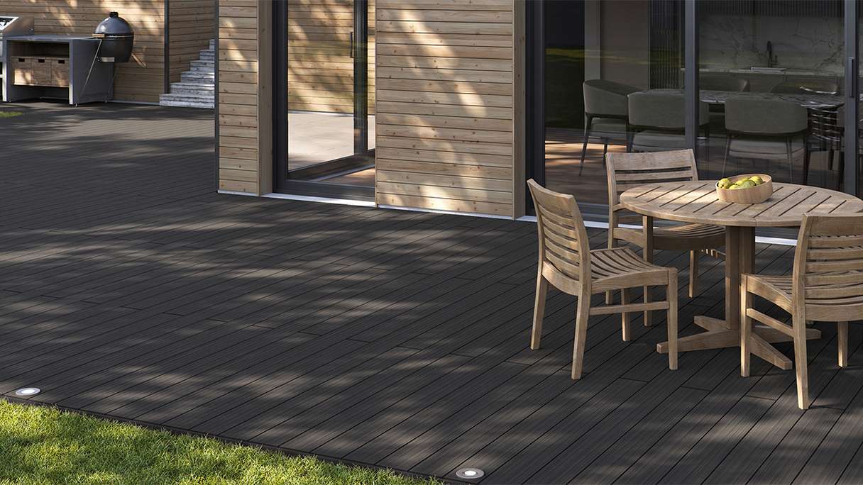 planeo AntikWood WPC decking board solid - Anthracite grey 3m antique aged