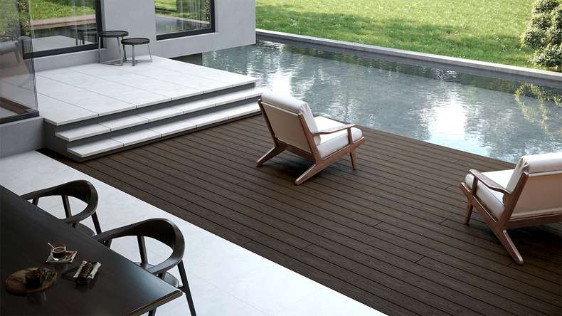 planeo CoEXWood WPC solid coated decking board - Light brown/Dark brown 3m structured