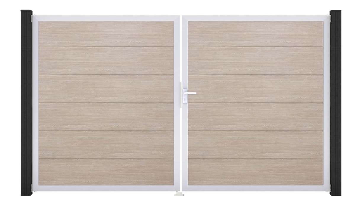 planeo Gardence Simply – 2-panel PVC gate in Sheffield Oak with aluminium frame 