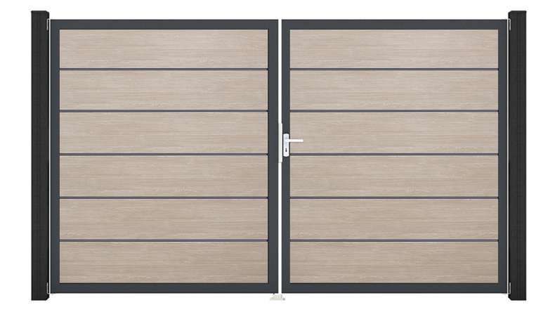 planeo Gardence Simply Premium - PVC-Tor 2-flügelig Sheffield Oak mit Alurahmen 300 x 180 cm