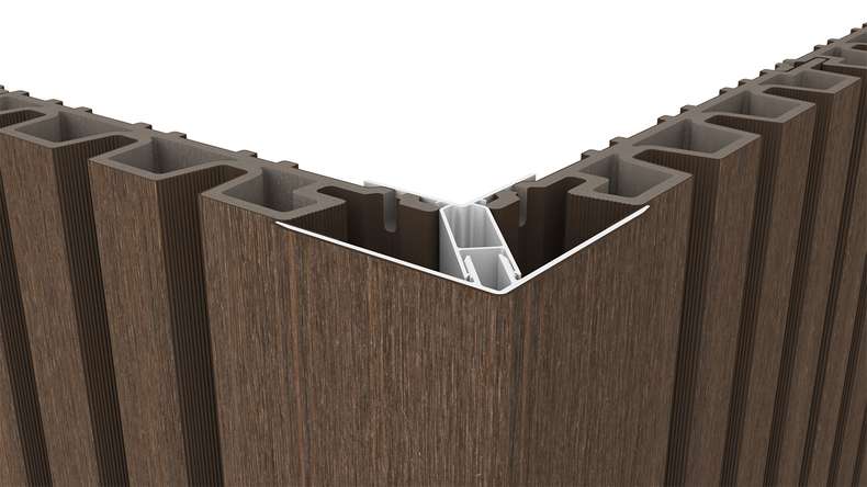planeo LINEA – Aluminium CoEx external corner profile, Ipe Brown, 3000 x 66 x 66 mm