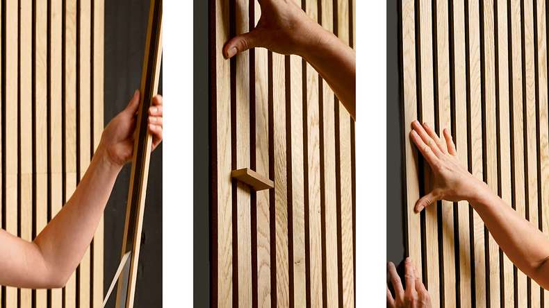 Skaben acoustic panels SilentWall Easy-Sticks - light brown oak - 250 x 3.45 cm
