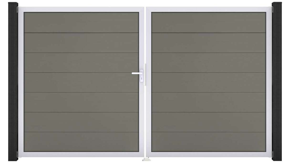 planeo Gardence Strong XL – BPC gate – double-leaf, grey with aluminium frame
