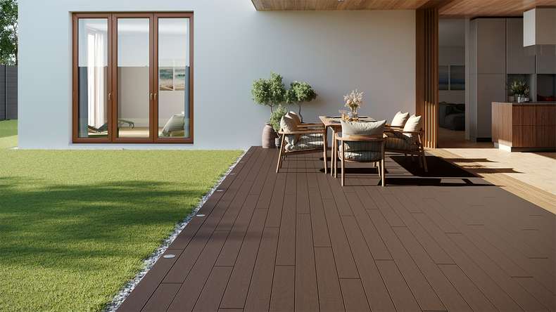 planeo LineWood WPC Solid decking board - Dark brown 3m grooved/grooved