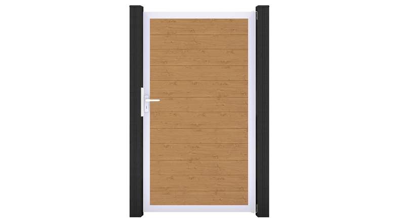 planeo Gardence Simply Small - PVC universal door in natural knotty oak with aluminium frame in silver | EV1 100 x 180 cm