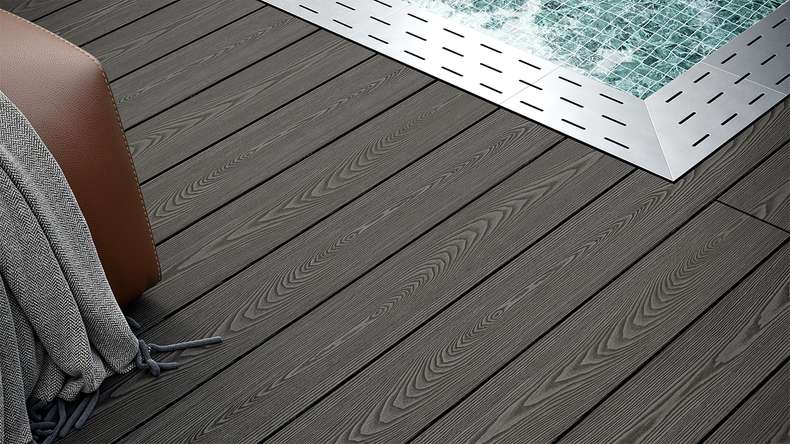 planeo SolidWood WPC decking board solid - Dark grey 3m french/structured