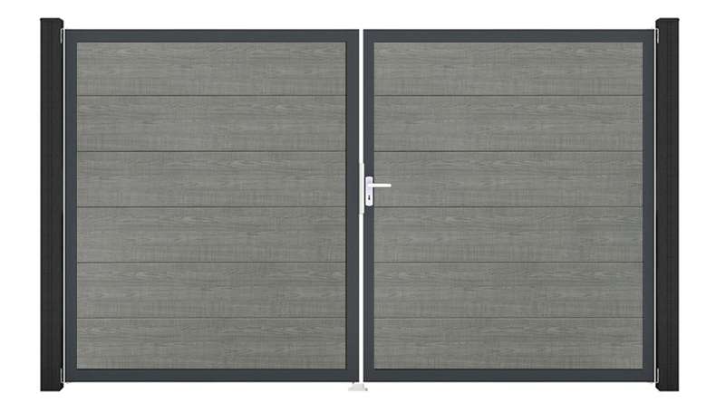 planeo Gardence PVC door - DIN right 2-leaf Grey Ash Cut with anthracite aluminium frame