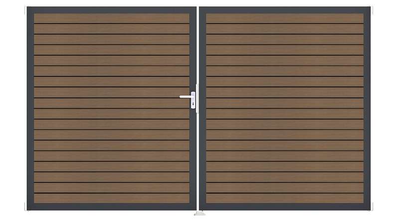planeo Gardence Trendy – BPC Rhombus Gate – 2-leaf, teak co-ex with aluminium frame