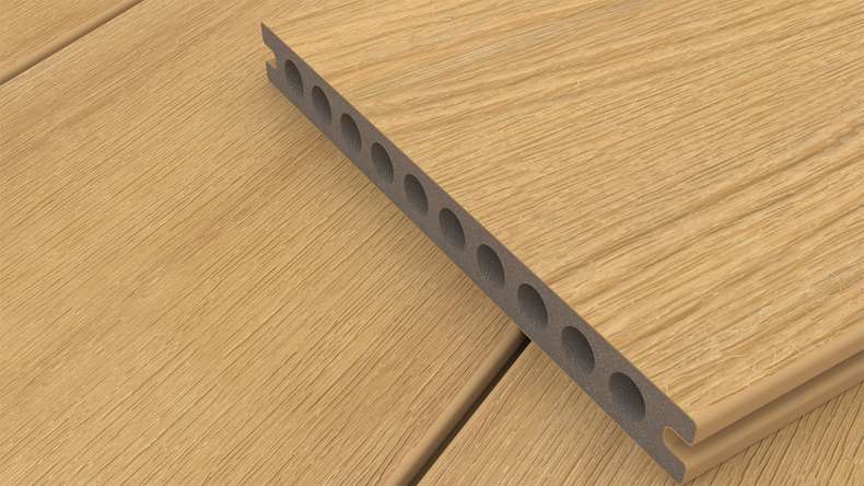 planeo MAXLine Nature - WPC CoEx coated XL decking board hollow chamber - sand 3m textured/smooth brushed