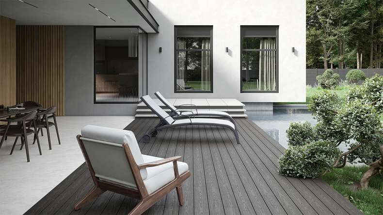 planeo CoEXWood WPC decking complete set solid planks - anthracite grey/grey-grey textured