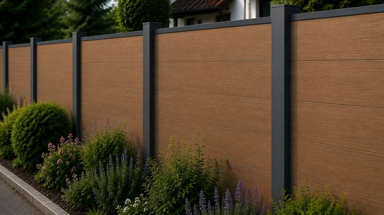 planeo INFINITY XL-Board - WPC CoEx plug-in fence Burma Teak 176 x 183