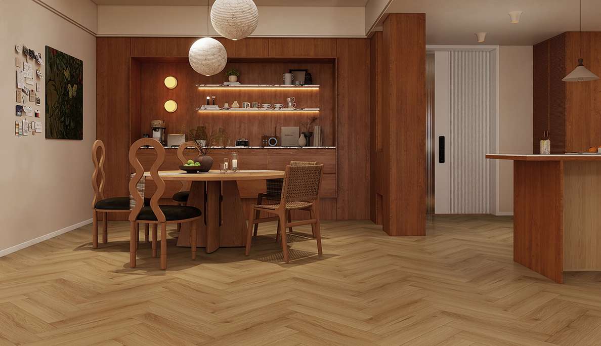planeo Rigid Click Vinyl – SolutionX 2-in-1 Herringbone Oak Gold