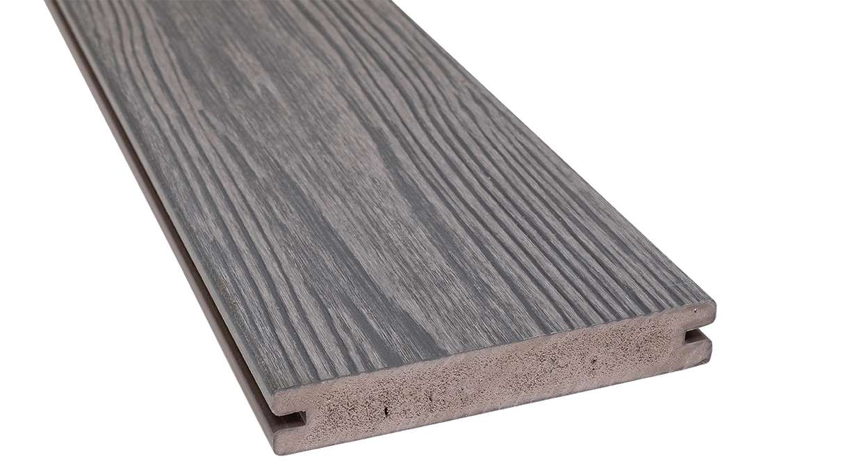 planeo Authentic Wood – Solid BPC decking board – Medium Grey, textured