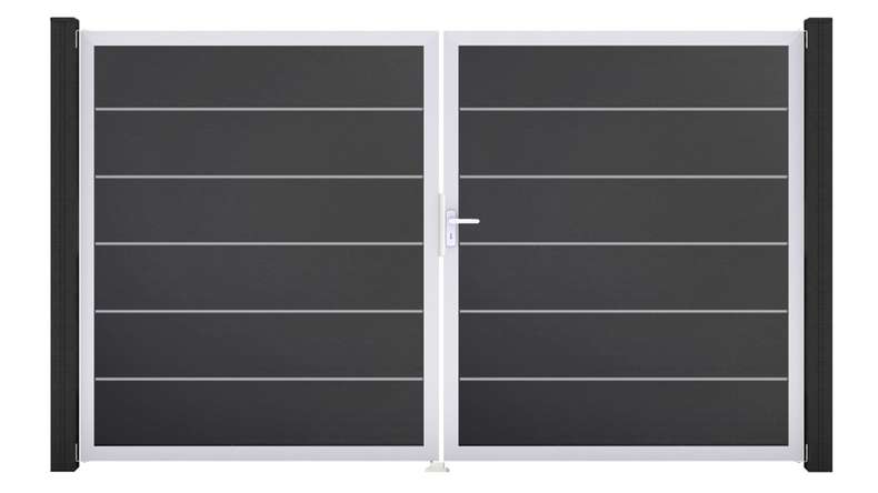 planeo Gardence Simply Premium - PVC door - DIN right 2-leaf anthracite with silver aluminium frame | EV1 300 x 180 cm
