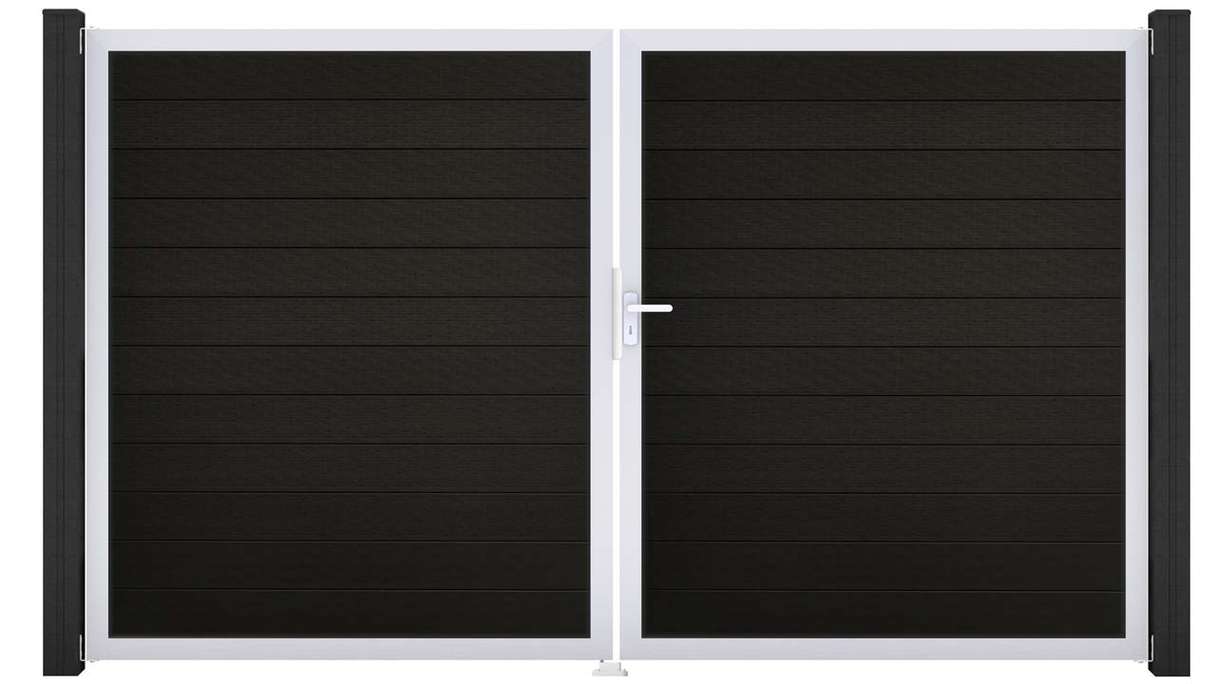 planeo Gardence Strong - BPC gate - double-leaf, black co-extruded with aluminium frame