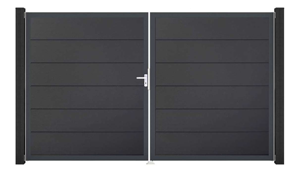 planeo Gardence Simply – 2-leaf PVC gate in anthracite grey with aluminium frame 