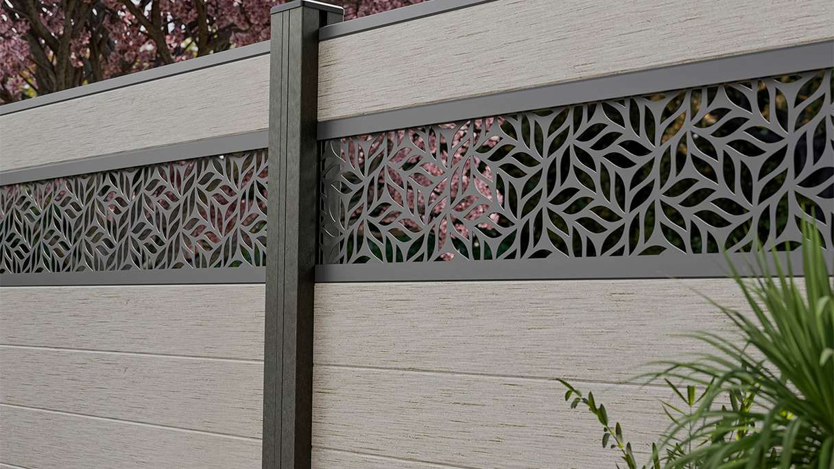 planeo Gardence Strong - BPC plug-in fence Leafs Bi-Colour Sand 180 x 180 cm