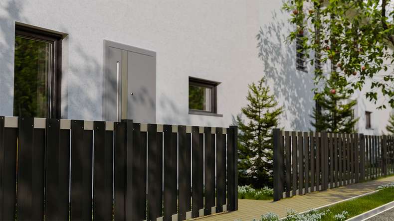 planeo Gardence Premade - BPC garden fence front garden fence anthracite with EV1 silver crossbar 180 x 90cm