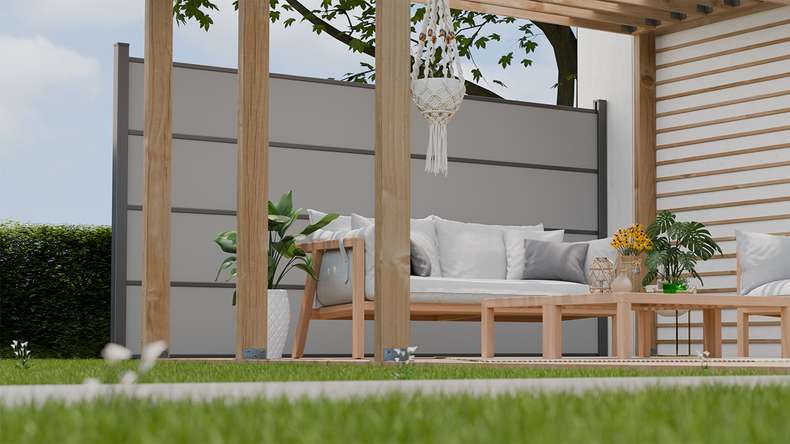 planeo Gardence Resistant - HPL plug-in fence uni grey 180 x 183 cm