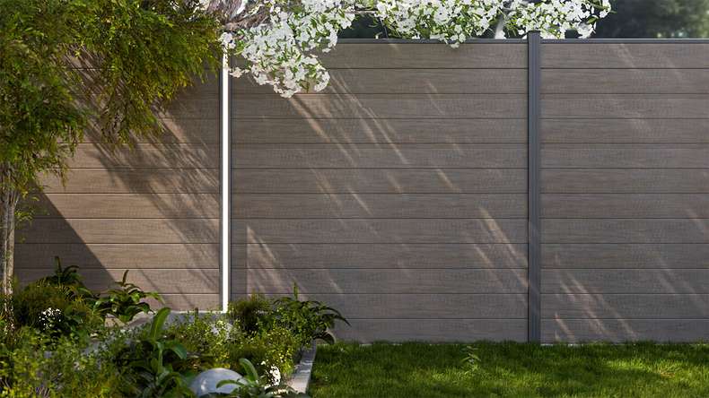 planeo Gardence Simply Small - PVC plug-in fence Monument Oak 180 x 180 cm