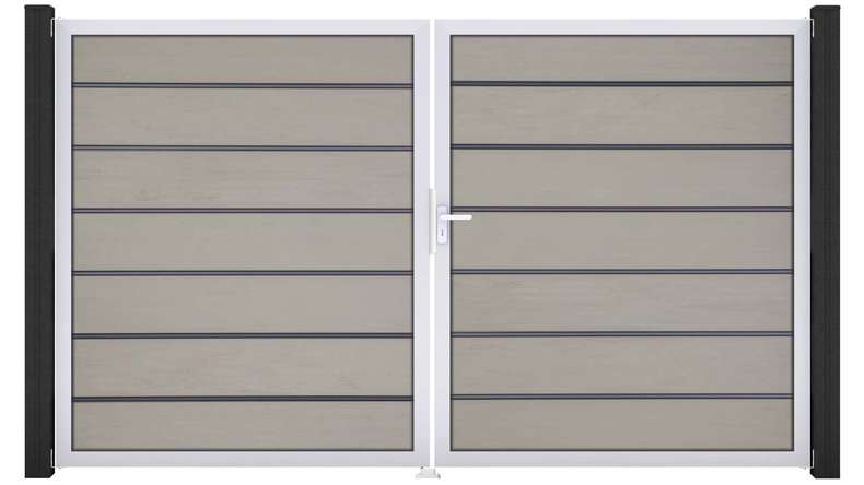 planeo Gardence Deluxe – BPC gate – double-leaf, two-tone sand with aluminium frame 