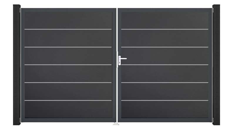 planeo Gardence Simply Premium - PVC door - DIN right 2-leaf anthracite with anthracite aluminium frame | DB703 300 x 180 cm