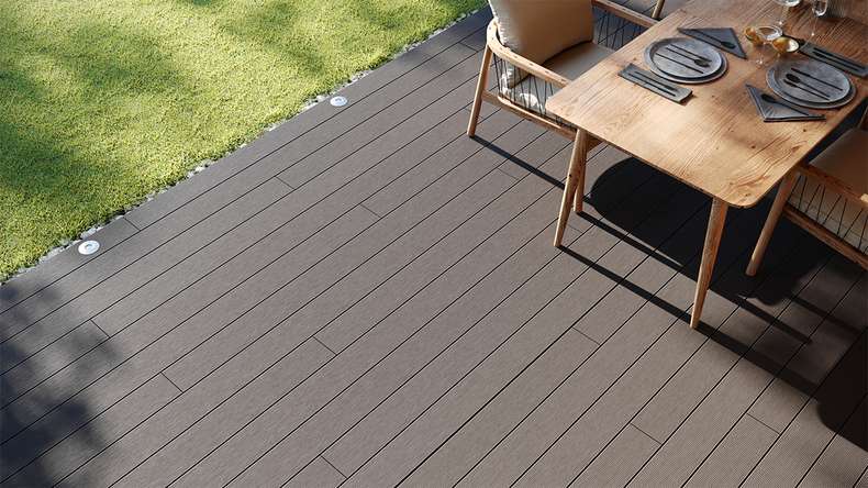 planeo LightWood WPC decking board hollow chamber - Light grey 3m fine grooved/grooved
