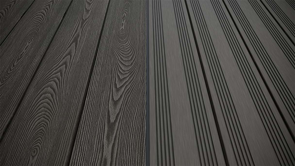 planeo SolidWood WPC decking board solid - Dark grey 4.8m french/structured