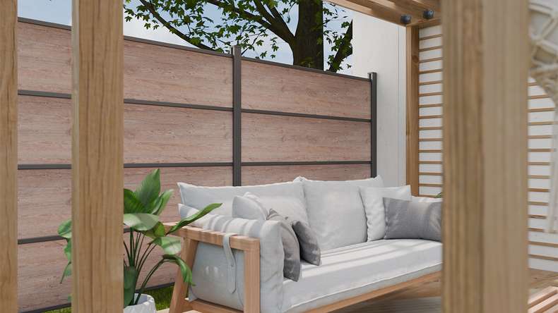 planeo Gardence Resistant - HPL plug-in fence wood look 180 x 183 cm